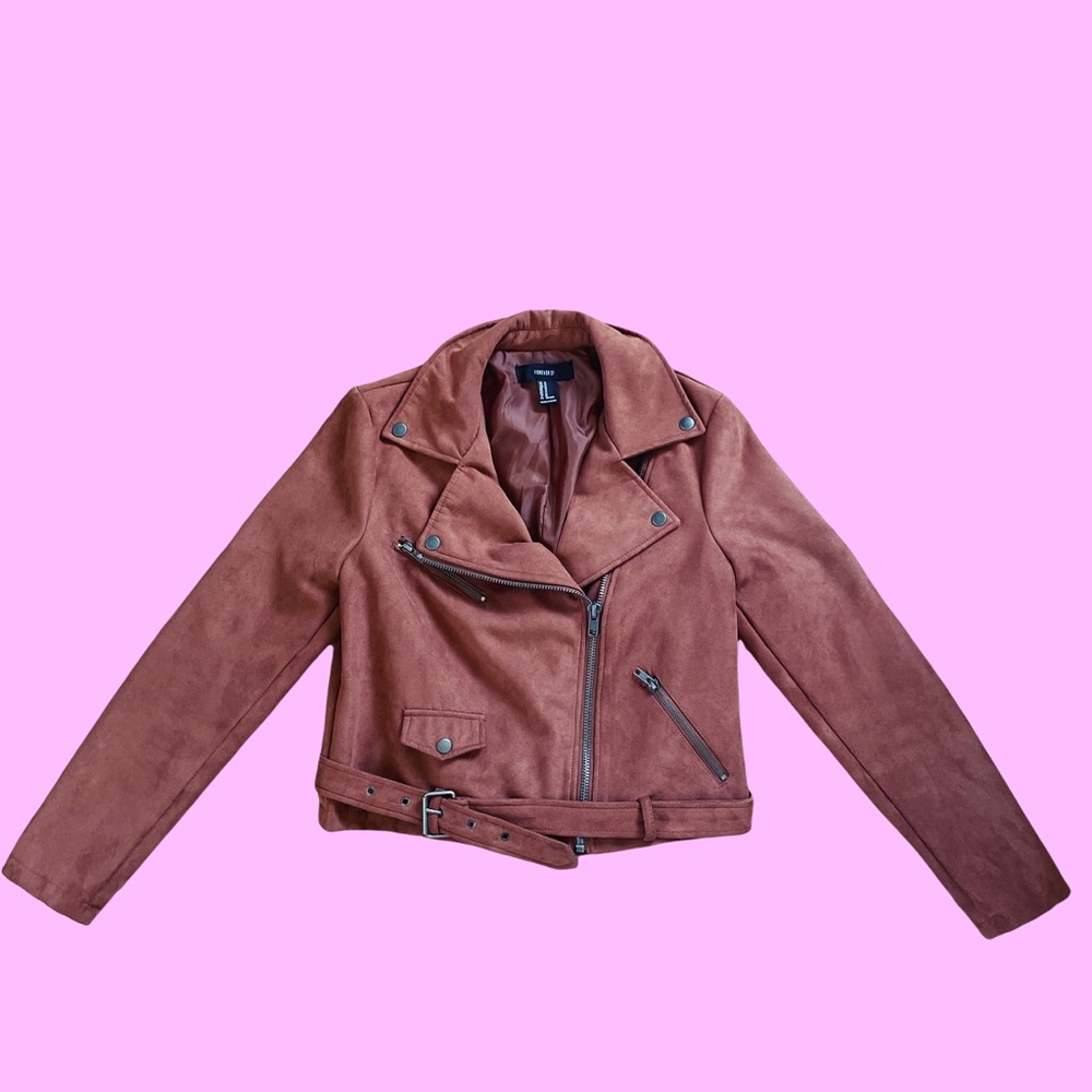 Orange rust faux suede moto jacket